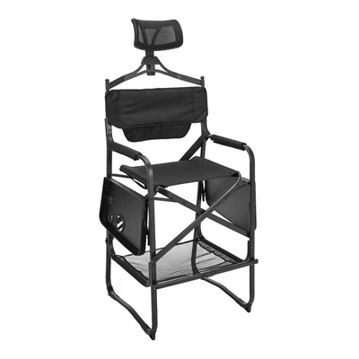 Folding Director Chair Aluminum Frame Camping Fishing Seat with Double Side Tray - Image 1 of 4