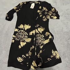 ​Rubber Ducky Women's Medium Black & Gold Floral Wrap Robe Cardigan​