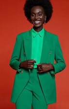 Kaleidoscope Freemans Green Double Breasted Longline Blazer Uk 16 (fm66-4)