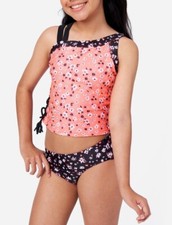JUSTICE Girls Swimsuit Tankini Bikini Swim Set 12 14 16 18 L XL Floral Lace Up