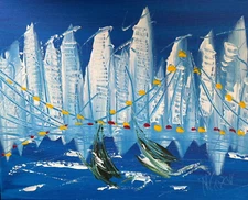 CITYSCAPE   PAINTING  IMPRESSIONIST CANVAS ORIGINAL OIL CANVAS GUO7F