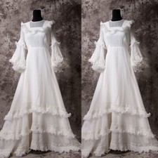 Vintage Boho Long Sleeves Wedding Dresses High Neck Lace Tulle Bridal Gowns