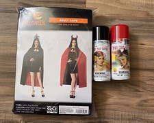 3 lot of 1 Happy Haloween Adult Cape Purple/Black New,2 red and black hairspray