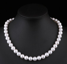 Bridal White Sea Shell Pearl Round Beads 18" Choker Necklace Lobster Clasp S11
