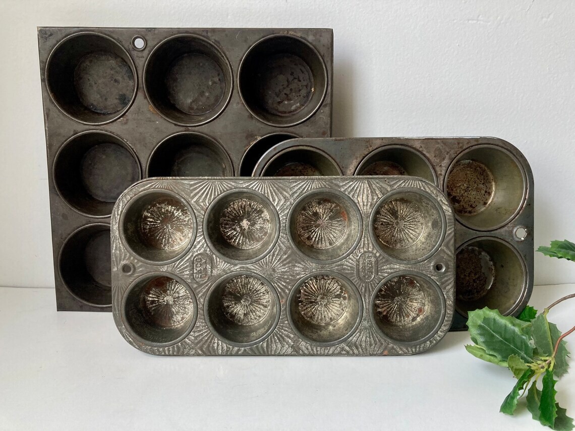 VTG Muffin Cupcake Tins Tart Pans Hercules Ekco 6, Hole Baking  Kitchen