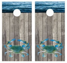 Crab Ocean Themed Barnwood Cornhole Board Wraps FREE LAMINATION 3915