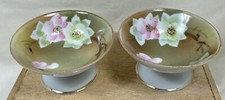 2 VTG Antique Hand Painted Nippon Floral Pedestal Nut Berry Candy Bowls Dish