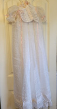 BABY CHRISTENINGS GOWN W/BONETT WHITE ORGANZA EMBROIDERY VINTAGE