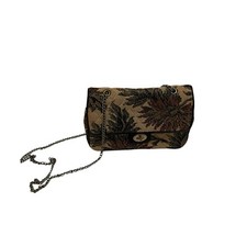 Vintage Tapestry Floral Clutch Mini Bag Purse Chain Strap 6X9 Victorian Tan