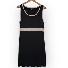 Adrienne Vittadini Womens Black Beige Sleeveless Ribbed Knit Sheath Dress Large