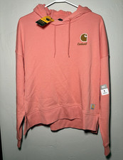 NWT Carhartt Women  s Loose Fit Midweight French Terry Hoodie Coral Size M 