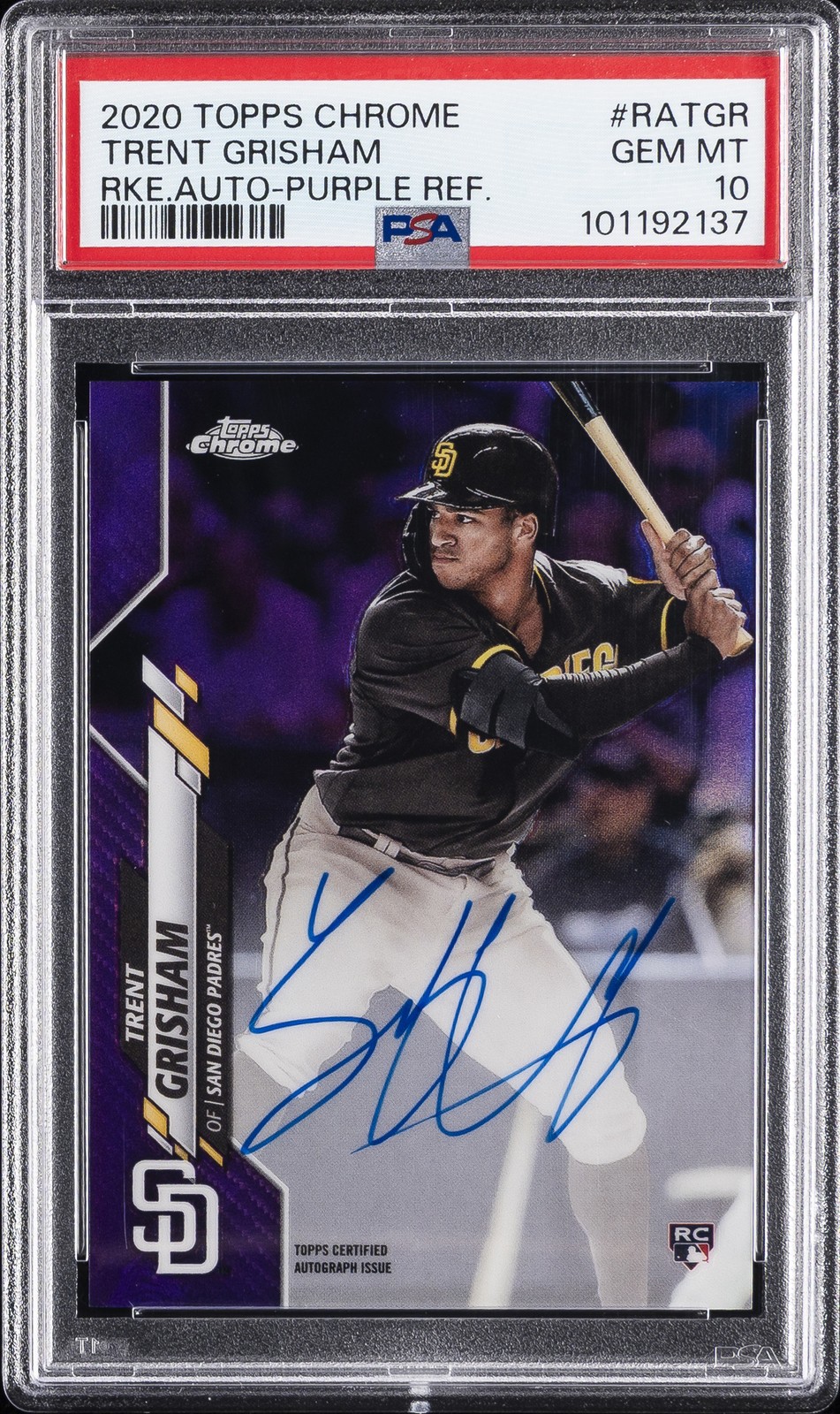 2020 TOPPS CHROME RC AUTOS PURPLE REFRACTOR TRENT GRISHAM 246/250 PSA 10 AUTO