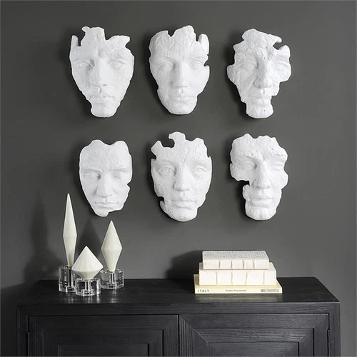 Bowery Hill Self-Portrait 6Pc Contemporary Polyresin Mask Wall Decor in White - Picture 3 of 6