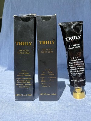 Truly Beauty 24K Gold Black Soap for Face and Body with Chamomile and Turmeri X3