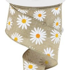 Wired Ribbon Wreath Craft Supplies White Daisies on Royal 2.5" 10 Yard Roll