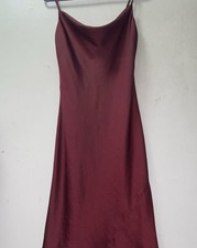 Wilfred Satin Full Slip, Burgundy Solid Wireless Adjustable Straps, Women's XS