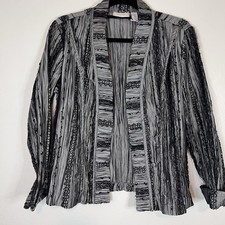 Chico  s Blazer Jacket Cardigan Silver W/ Black Lightweight Size 1 Medium 8 