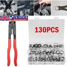 130x Single Ear Hose Clamps Assorted Stainless Steel O Fuel Pipe Clip Hose Plier