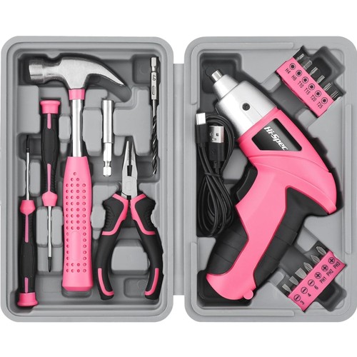 Cordless Electric Screwdriver Set Pink Compact Home Repair Tool Kit 19 Pieces