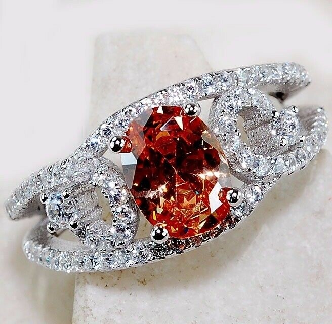 3CT  Padparadscha 925 Sterling Silver Ring Sz 6 &3-9
