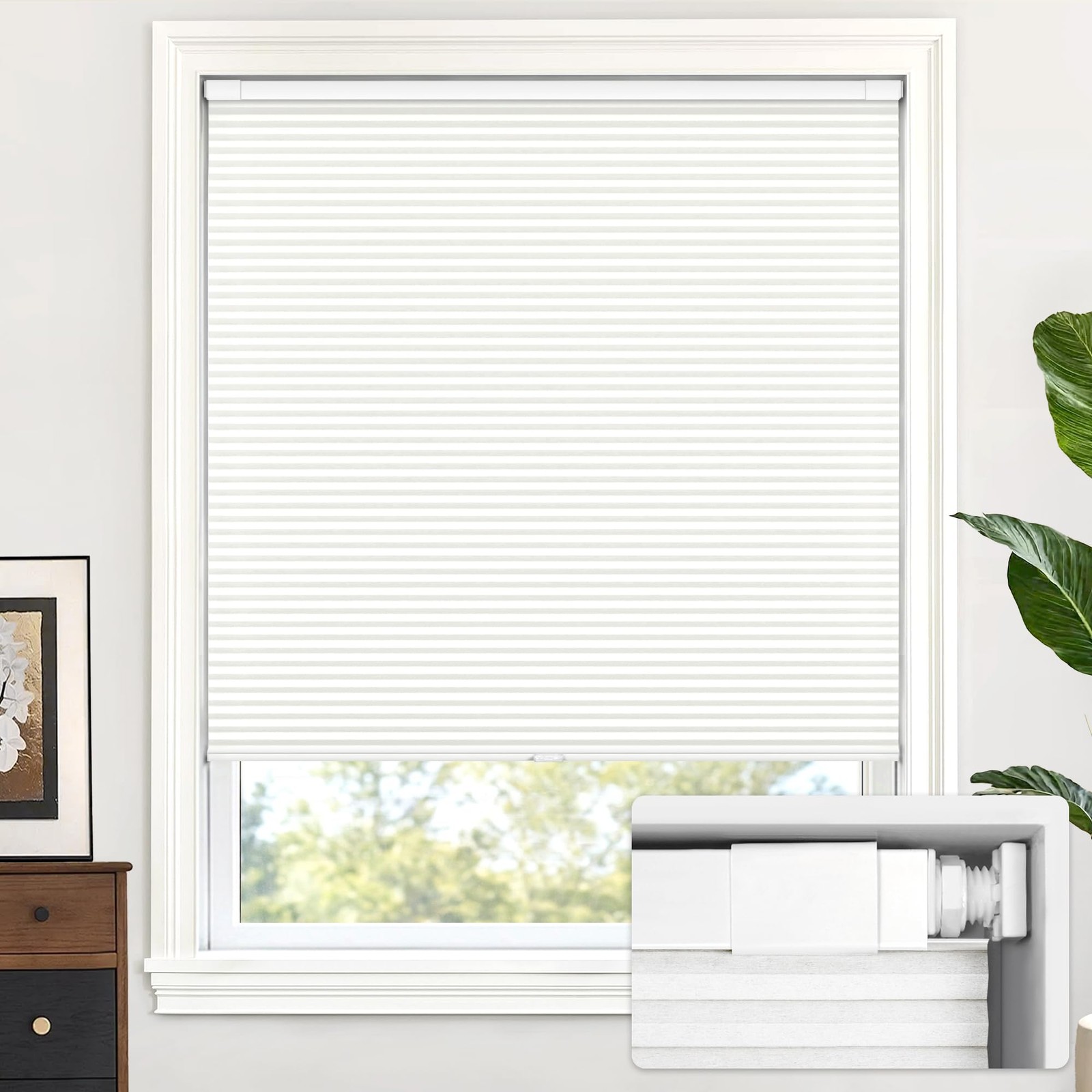 Cordless Cellular Shades, No Tools No Drill Light Filtering 