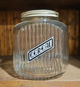 Vintage Clear Glass Large Hoosier Canister Cereal Jar