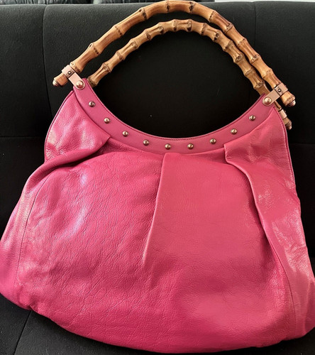 Gucci Pink Leather Hobo Handbag with Brown Bamboo Handle - New without tags