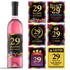 Paintio 29th Birthday Wine Labels - 6 Multicolored Rectangular Paper Wine Bot...