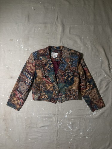 Wraps Collection Women's Cropped Blazer Jacket Multicolor Geometric Lined L
