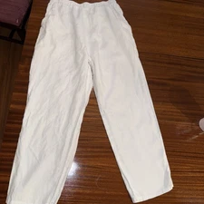 Match Point USA Linen Pants Women M White Pull On Wide Leg Palazzo Pockets VTG