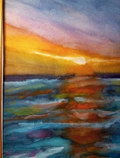 paintingoriginal watercolor seascape sunrise on the sea for interior gift