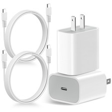 USB C Wall Charger Block 25W, PD 3.0 Fast Charging with 6.5FT/2M 2 PCS, White