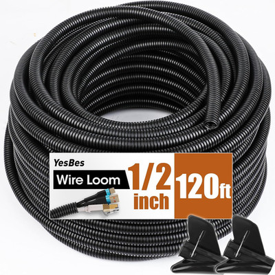 120 FT Wire Loom / Inch, Split Wire Loom Tubing Wire Conduit, Wire Protector Tub