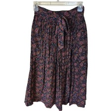 Vtg Abercrombie Fitch Womens Skirt 1990s Silk Midi Red Blue Paisley 4 Small
