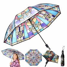 Stained Glass Automatic Umbrella,Transparent Vintage Parasol Umbrellas,Clear ...