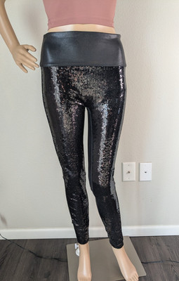 Spanx Leggings Women's Small Black Faux Leather Sequin High-Rise  Athleisure