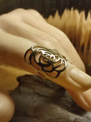 Damen Ring Fingerring in Gold Edelstahl Gr 53 auffällig groß Blumen Büro Design