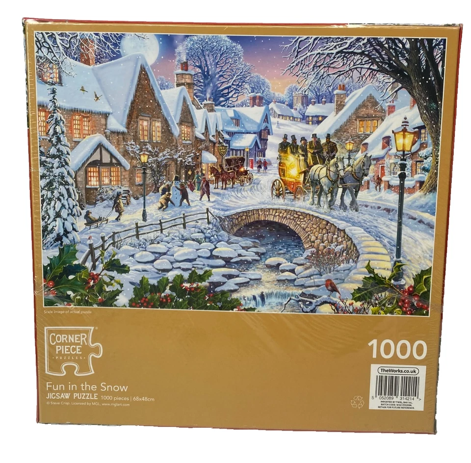 Fun In The Snow 1000 Piece Jigsaw Puzzle Corner Piece Christmas Brand New Sealed - Image 2 of 2