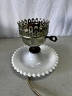 Vtg White Hobnail Milk glass Table Vanity Lamp Base. Works 3”h Wo Fixture
