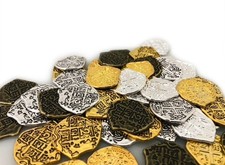Seven Seas Pirates Toy Metal Gold and Silver Treasure Doubloons - 100 Tokens