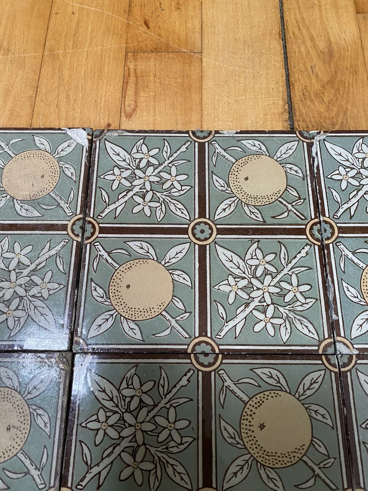 Mintons Arts And Crafts Oranges & Blossom Tiles x 16.                      #6988 - Image 4 of 4