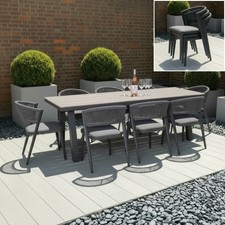OUTDOOR SET GARDEN OUTDOOR DINING TABLE WITH 8 GREY ROPE GARDEN CHAIRS SET