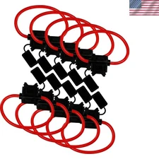 10 Pack 12V-DC ATC/ATO 12 AWG In-Line Fuse Holder for 30A fuses, Red