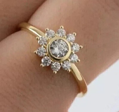2Ct Round Cut Lab Created Diamond Flower Engagement Ring 14K Yellow Gold Finish