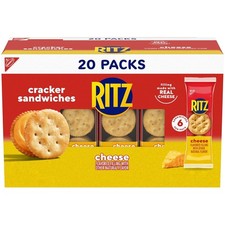 RITZ Cheese Sandwich Crackers, Lunch Snacks, 20 Snack Packs 6 Crackers Per Pack