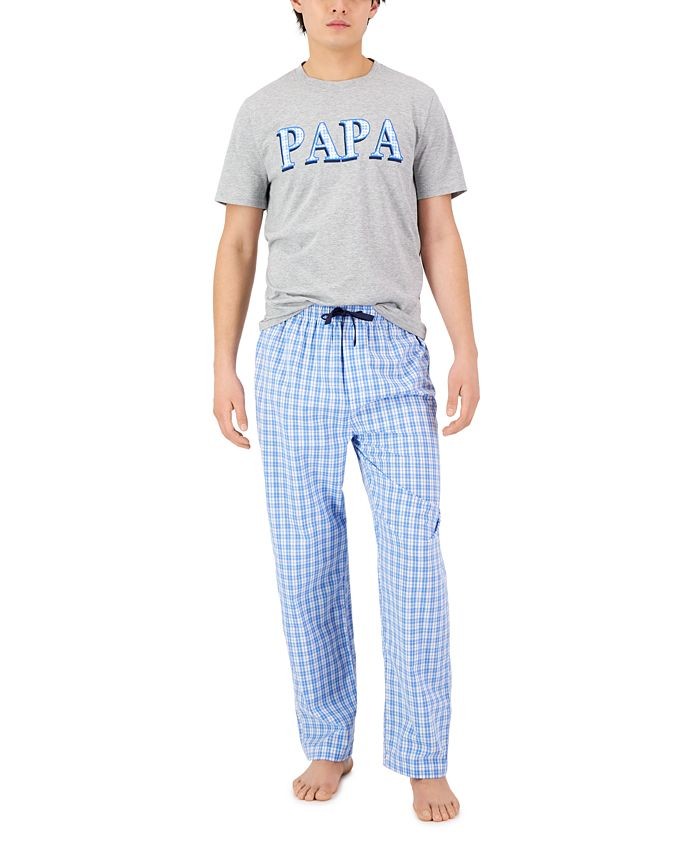 Club Room Men's 'Papa' Top - Plaid Pants 2-Pc. Pajama Set Blue White Combo-XL