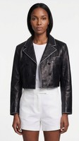 Sandro Lederjacke Schwarz Cropped Gr. 36 FR Damen SFPBL00974