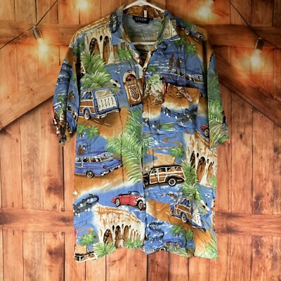 Vintage Suxxess Shirt Men s L Large Aloha Hawaiian Tropical Cars Music Surfing