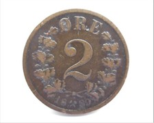 NORWAY  2 ORE  1889  T-2   SNIFF,S  ANCIENT  COINS