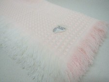 Vtg Baby Blanket PINK Woven Acrylic Bears Letters Fringe
